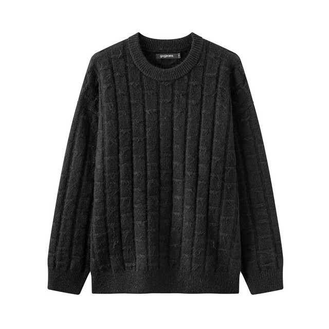 gxgjeans 25冬新品 美式不规则纹理毛衣针织衫 黑色
