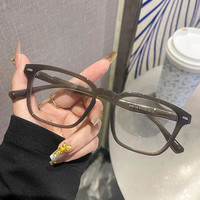 ErillesTR时尚方框眼镜复古男女素颜防蓝光眼镜可配度数眼镜架 棕茶框 161防蓝光非球面镜片