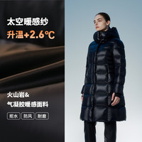 坦博尔 高充绒量鹅绒中长款羽绒服女可脱卸帽保暖秋冬外套 极光黑 S (160)