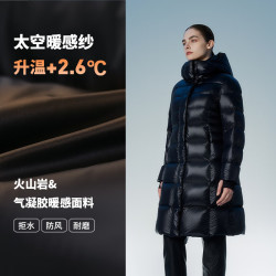 坦博尔 高充绒量鹅绒中长款羽绒服女可脱卸帽保暖秋冬外套 极光黑 S (160)