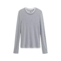 GAP女装2025秋季莱赛尔混纺撞色假两件圆领修身长袖T恤 浅灰色 M (165/88A)亚洲尺码