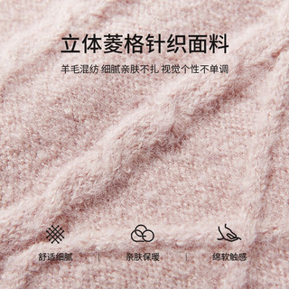 香影 X.YING粉色绞花毛衣开衫女2025冬季新款圆领含羊毛花朵短款针织外套 灰粉