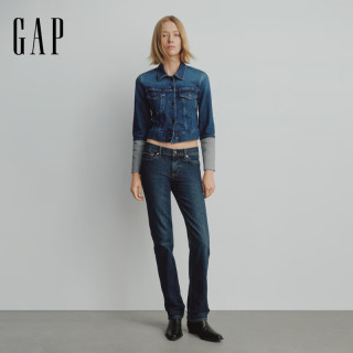 GAP女装2025秋季水洗靛蓝翻领牛仔衣夹克休闲上衣美版 中度水洗 L 美码  XL亚洲码170/100A