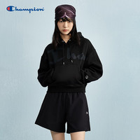 Champion冠军连帽卫衣女2025春季街头辣妹风印花短款上衣显瘦 黑色 L