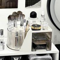 艾格辰桌面旋转化妆刷收纳筒化妆品收纳盒置物架台面梳妆台口红眼影笔筒 桌面收纳盒 白色+奔跑兔贴纸