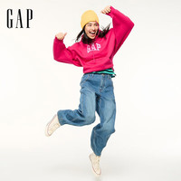 盖璞女装2025秋季logo贴布绣抓绒宽松套头连帽衫卫衣 红色 S (160/84A) 亚洲尺码