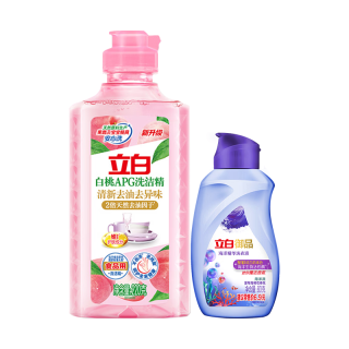 立白 洗洁精白桃APG洗碗液宝宝餐具果蔬洗洁剂高效去油 白桃洗洁精220g+御品炫白洗衣液80g