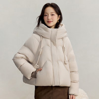 茵曼（INMAN）90鸭绒保暖蓬松泡芙羽绒服2025冬季时尚休闲加厚连帽外套女 淡卡其 S