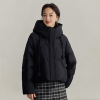 茵曼（INMAN）90鸭绒保暖蓬松泡芙羽绒服2025冬季时尚休闲加厚连帽外套女 午夜黑 L
