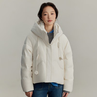 茵曼（INMAN）90鸭绒保暖蓬松泡芙羽绒服2025冬季时尚休闲加厚连帽外套女 杏白 S