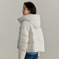 茵曼（INMAN）90鸭绒保暖蓬松泡芙羽绒服2025冬季时尚休闲加厚连帽外套女 杏白 XL