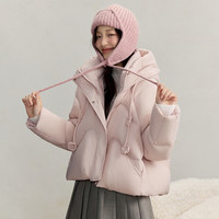 茵曼（INMAN）90鸭绒保暖蓬松泡芙羽绒服2025冬季时尚休闲加厚连帽外套女 藕粉色
