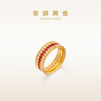 老铺黄金 古法手工足金指环 · 和合1号红宝石钻戒 宽边款12号金重约6.6g