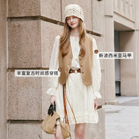 X.YING 波西米亚度假风上衣女2026春季卡其v领马夹 浅卡其 常规