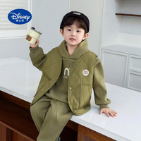 迪士尼(Disney)男童加绒加厚套装2025帅气时髦小男孩儿童秋冬卫衣马甲三件套 绿色 140 cm