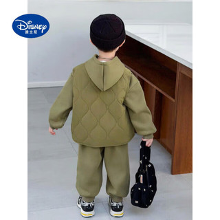 迪士尼（Disney）男童加绒加厚套装2025帅气时髦小男孩儿童秋冬卫衣马甲三件套 绿色 140 cm