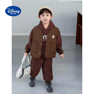 迪士尼（Disney）男童加绒加厚套装2025帅气时髦小男孩儿童秋冬卫衣马甲三件套 绿色 140 cm