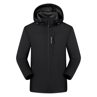 JEEP SPIRIT 夹克外套男户外冲锋防风防水登山服休闲百搭连帽风衣男 黑色3XL