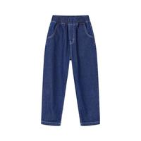 多多家 儿童牛仔裤男童春秋裤子童装原色撞线刺绣休闲裤中大童宽松老爹裤