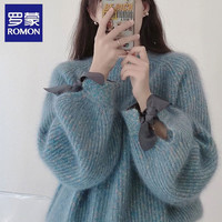 罗蒙(ROMON)针织衫女秋新款加厚保暖法式宽松慵懒风套头毛衣女外穿上衣 星空紫 均码 (适合80-140斤)