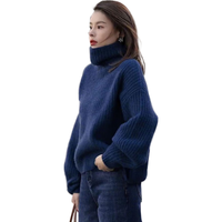 罗蒙(ROMON)2025秋冬新款高领毛衣女韩系软糯针织衫慵懒风宽松内搭翻领打底衫 蓝色