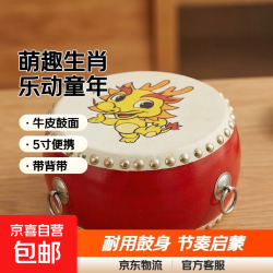 十二生肖鼓牛皮小孩儿童玩具鼓幼儿园小鼓敲打鼓堂鼓锣鼓打击乐器 5寸龙+鼓棒背带