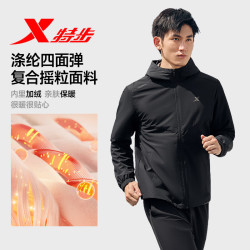 特步 防泼水上衣秋冬男加绒夹克外套 双层风衣运动服 加绒-正黑色
