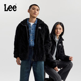 李 Lee25秋冬新品舒适版立领黑色男女同款摇粒绒棉服外套 黑色