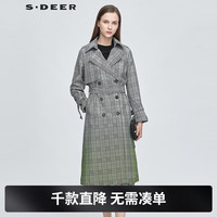 S.DEER圣迪奥女装英伦风格纹翻领收腰晕染长款风衣S21181817 中灰/77