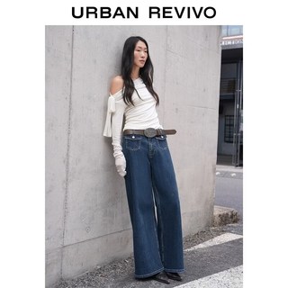 UR2026春季女装都市翻盖口袋阔腿牛仔长裤UYU860011 天蓝 30