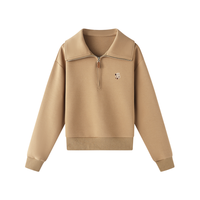 茵曼 【刺绣上衣】2026年春季时尚翻领半拉链设计感宽松显瘦卫衣女