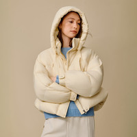 茵曼（INMAN）2025冬季女装三防保暖90鸭绒连帽泡芙轻短羽绒服面包服外套 鹅黄色（短款） L 168-172cm/121-130斤