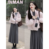茵曼（INMAN）2025冬季女装三防保暖90鸭绒连帽泡芙轻短羽绒服面包服外套 浅粉色-18548558（长款） M 163-167cm/111-120斤