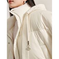 茵曼（INMAN）2025冬季女装三防保暖90鸭绒连帽泡芙轻短羽绒服面包服外套 浅杏色（短款） S 158-162cm/100-110斤