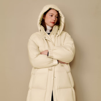 茵曼（INMAN）2025冬季女装三防保暖90鸭绒连帽泡芙轻短羽绒服面包服外套 浅黄色-18548558（长款） L 168-172cm/121-130斤