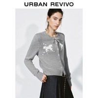 UR2026春季女都市趣味提花蝴蝶结短款针织开衫UYU960001 冷灰 XL