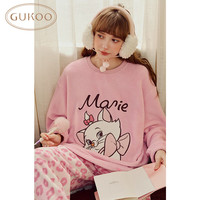 果壳(Gukoo)睡衣女冬季迪士尼玛丽猫联名毛绒保暖甜美豹纹女士家居服套装D 蜜桃柚套装 M