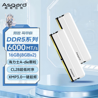 阿斯加特 16GB(8GBx2) DDR5 6000 台式机内存条 海拉 马甲条 海力士A-die CL28 极地白
