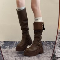 厚底棕色长靴女2025秋冬季高筒显瘦小个子瘦瘦靴子长筒骑士靴 36
