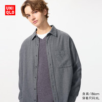 优衣库男女装法兰绒衬衫长袖衬衣纯棉薄外套480773 05 天灰色 2XL