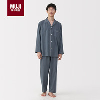 無印良品 MUJI男式无侧缝双层纱织睡衣家居服 烟熏蓝色5A L