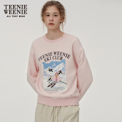 TEENIE WEENIE 小熊女装时尚卫衣冬季简约圆领基础休闲舒适加绒上衣 浅粉色
