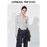 UR2026春季女装休闲格雷系刺绣修身短款T恤UYY460010 浅灰花灰 M