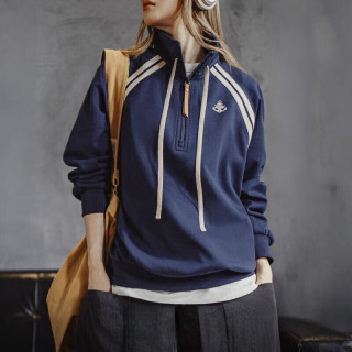 马登 学院风半拉链立翻套头长袖无帽卫衣女春秋