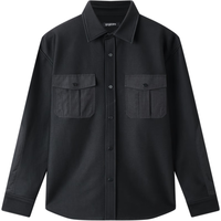 gxgjeans男装2024年春季黑色工装多口袋衬衣翻领长袖衬衫 黑色 M 170
