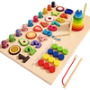 QZMTOY 木质6合1水果配对板积木数字形状幼儿童钓鱼蒙氏早教宝宝益智玩具