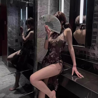 COSMICKISS情趣内衣性感房事战袍大码旗袍制服诱惑套装夫妻刺激大尺度qqny 黑色【旗袍+T裤】 【90-120斤】