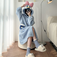 宝娜斯珊瑚绒睡衣女冬季加厚加绒卡通少女草莓小鸭睡袍长款睡裙 蓝鸭睡袍 均码 （适合80-160斤）