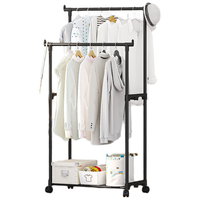 欧润哲衣帽架落地式双层移动衣架置物卧室床头挂衣服挂包鞋架