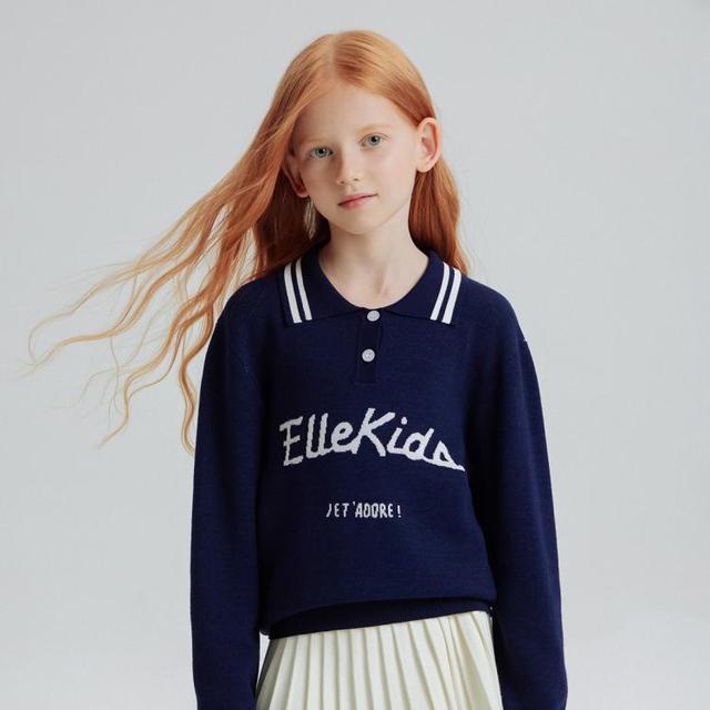 ELLE kids 春秋季学院风polo领毛衣女童长袖百搭上衣针织衫线衫单穿外套